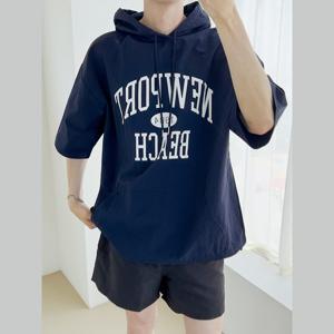 남자 데일리 루키 뉴포트 후드티 반팔 티셔츠 5C-TSH-Q059-검정