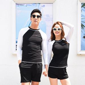 버블 래쉬가드 블랙화이트+주노팬츠 블랙 상+하 세트