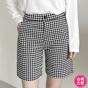 가비진 여성용 편안한 스판 원단의 체크 5부 반바지 팬츠