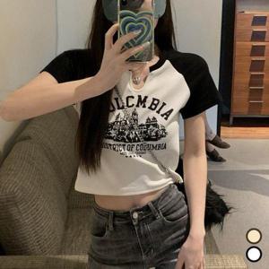 [셀러허브_여성트랜드패션]콜롬비아 배색 크롭티 LM_0139