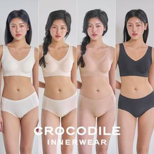 ★8종세트★[크로커다일] 감탄브라 소프트 쿨인견 쉘론 패드일체형 V넥/스트랩 브라+팬티 8종세트 택1