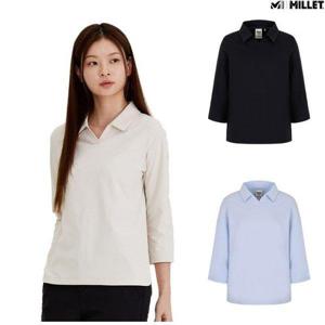 갤러리아_[MILLET] 오픈 카라 여성스럽고 클래식한 본느SS 7부 티셔츠 (MVUST