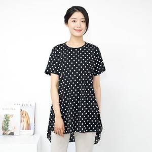 여성 엄마옷 도트 라운드 롱 반팔 티셔츠 TS305003 중년여성의류/50대/60대/마담/빅사이즈/할머니옷