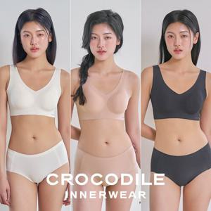 ★6종세트★[크로커다일] 감탄브라 소프트 쿨인견 쉘론 패드일체형 V넥/스트랩 브라+팬티 6종세트 택1