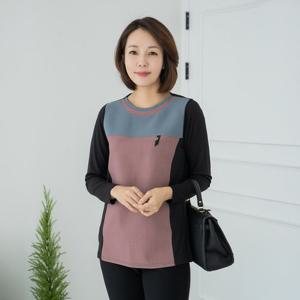 엄마옷 마담4060 아몬배색티셔츠-QTE2502029-