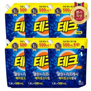 테크 클린앤리프레쉬 리필 1.8L (일반/드럼 택1) x 6개 +500ML 증량 기획팩