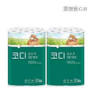 [코디]코디 순수3겹 데코 화장지 27m 30롤 2팩