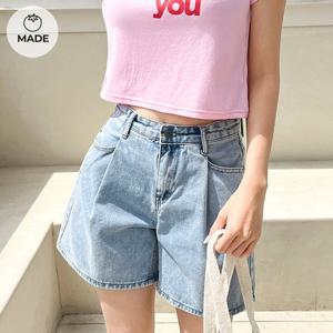 톡톡 핀턱 4부 롤업 데님 숏팬츠(2color)