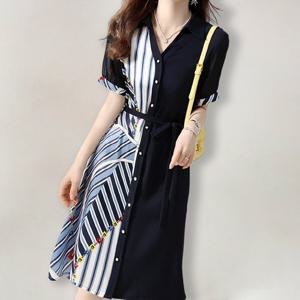[퀸이즈] [~77까지]나나 언밸런스 나염 포인트 벨티드 원피스