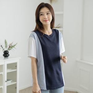 엄마옷 마담4060 나티배색티셔츠-QTE2504023-