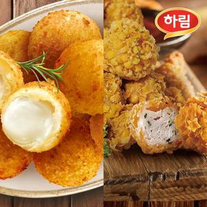 [하림] 모짜렐라 치즈볼 140g x 4팩 + 아이로운 닭가슴살 팝콘치킨 300g x 4팩