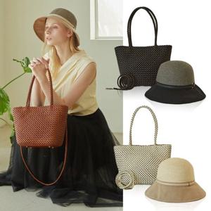 [TV방송] ★SALE★ 핸드메이드 소가죽 위빙 토트백+버킷햇 세트