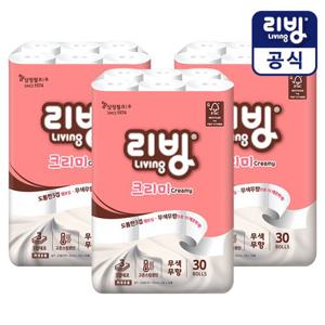 삼정펄프 리빙 크리미 데코 화장지 3겹 30롤x3팩 (총90롤)