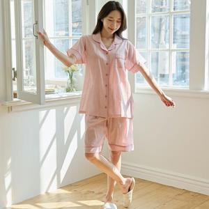 [원더풀라이프]순면 여성 핑크 피너 체크 반팔 상하세트 여름 잠옷 파자마 홈웨어