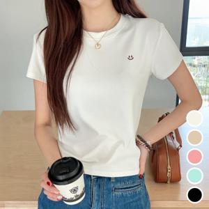 ★1+1★ 스마일 자수 티셔츠 부드러운 촉감 탄탄한 골지원단 퀄리티좋은 티셔츠