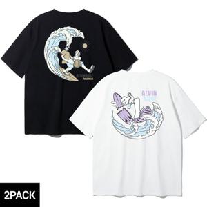 [2PACK] 앨빈클로 서퍼 보이 프린팅 시리즈 오버핏 반팔티 2종 패키지