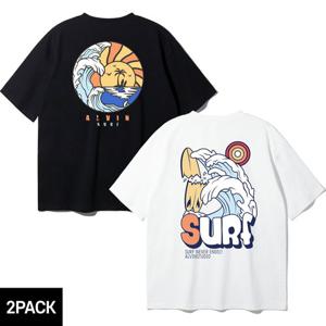 [2PACK] 앨빈클로 SURF 보드 프린팅 오버핏 반팔티 2종 패키지