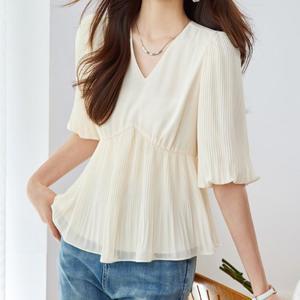 [블랙퀸] 아코디언 플리츠 주름 블라우스 blk003555