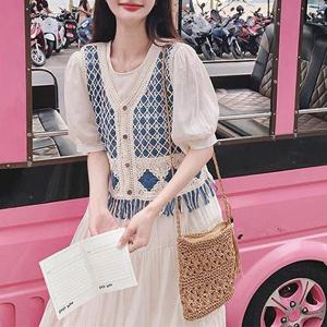 [유니제이] [SET]니트 조끼+퍼프 원피스