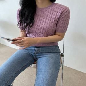 [셀러허브_여성트랜드패션]ONM 여자 크롭 반팔 니트 캐시울 꽈배기반팔니트티 12컬러
