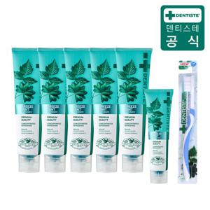 [특가구성] 덴티스테 뉴 브리즈민트 치약 180g 5개+60g 1개+이중모 칫솔 1개