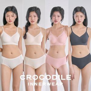 [크로커다일] 감탄브라 소프트 쿨인견 쉘론 패드일체형 스트랩 브라+팬티 8종세트 CDW5N13141516_T