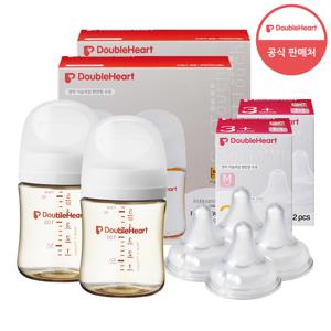 [더블하트] 3세대 160ml 트윈팩2개(젖병4개) + 젖꼭지 4개
