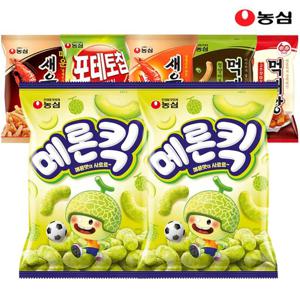[APP전용] 농심 메론킥 60g x 10봉/16봉 외 스낵 모음 [새우깡/포테토칩/꿀꽈배기/양파링/먹태깡/매운새우깡]