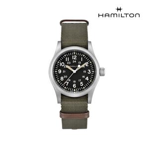 H69439931 카키 필드 메카니컬 38mm 다크 다이얼 카키 나토 스트랩 남성 시계