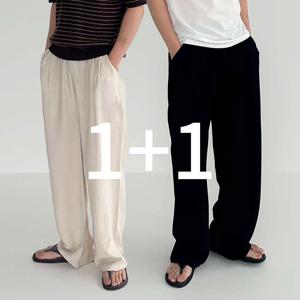 [오늘만이가격] 1+1 남녀공용 린넨팬츠 시원한 냉장고바지 와이드팬츠 쿨링 밴딩 여름 슬랙스