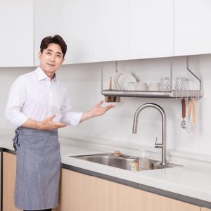 퀸넥스 높이선택되는 티타늄컬러 부착식 식기건조대 800-220mm 싱크대선반 설거지건조대