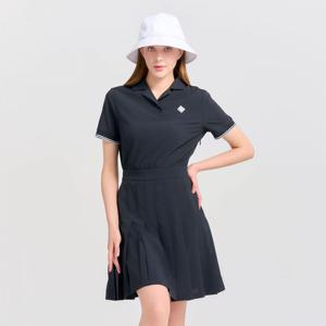 클리브랜드 메쉬홀조직 테일러드카라 여성 플리츠 반팔 원피스 CGWOP42669