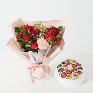 레드 카네이션 꽃다발 + 백년초 떡케이크 꽃배송