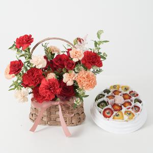 레드 카네이션 꽃바구니 + 백년초 떡케이크 꽃배송
