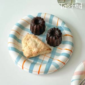 체크 동글 플레이트 (4colors) 홈카페 디저트 접시 인테리어 트레이