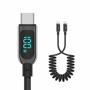 전력표시 C to C타입 100W PD 스프링 고속충전케이블 S10CC-S 1.2m 블랙