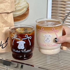 귀여운 발레리본 레빗 토끼 내열 글라스컵 홈카페 커피 주스 우유 유리컵 감성 집들이 선물