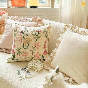 예쁜 플라워 자수 라플로르 거실 쇼파 쿠션커버2size_정사각 직사각 고급 북유럽 인테리어