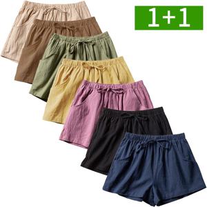 1+1 3부 린넨 와이드 밴딩 숏팬츠 여름 여성 반바지