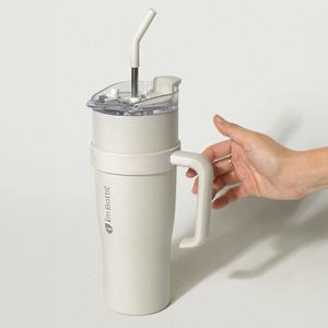 스텐빨대 대용량 텀블러 진공 보온보냉 휴대용 뚜껑 보틀 1.2L 크림베이지