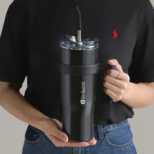 스텐빨대 대용량 텀블러 진공 보온보냉 휴대용 뚜껑 보틀 1.2L 미스틱블랙