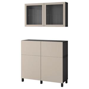 베스토 수납장+도어/서랍 120x42x213cm 블랙브라운/라이트그레이베이지