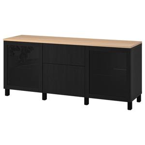 베스토 수납장+2단서랍 180x42x76cm 블랙/라프비켄/블랙브라운