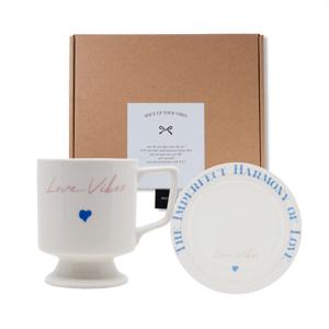 선물세트 블루하트 세라믹 레트로 굽머그 250ml + 디저트 플레이트 (1P SET)