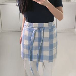 Check half apron / Sky blue 앞치마