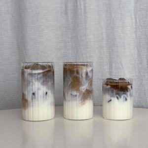 홈카페 일자 플리츠 주름 아이스아메리카노잔 내열 유리컵 500ml