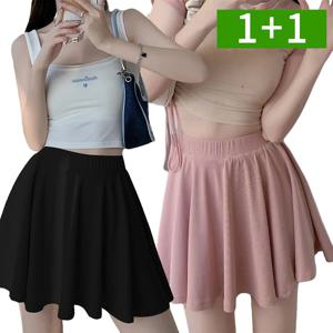 1+1 A라인 여성 테니스 치마 플리츠 미니스커트 여름 밴딩 주름스커트