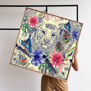 호랑이그림 꽃 백호 삼재소멸 기운 번창 재물 풍수 개업선물 거실 현관 인테리어액자 캔버스