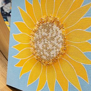 No.20 비즈 해바라기ㅣ아크릴 작품 원화 캔버스 22x22cm 인테리어 액자