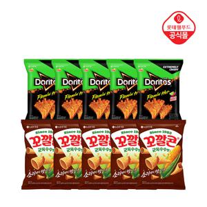 도리토스 플레이밍핫 사우어칠리라임맛 70gx5봉+꼬깔콘 군옥수수맛 67gx5봉